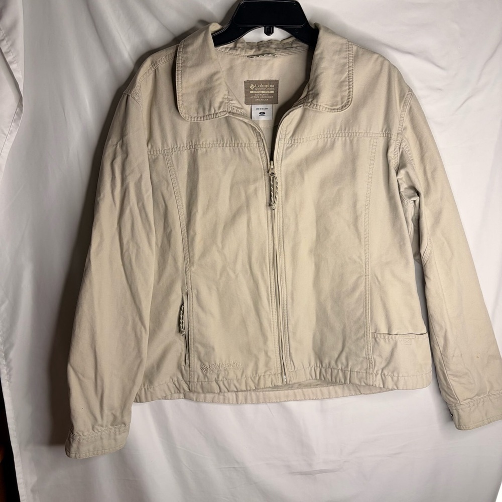 Columbia Women’s XL Canvas Utility Jacket Khaki Tan Full Zip Outdoor Field Coat